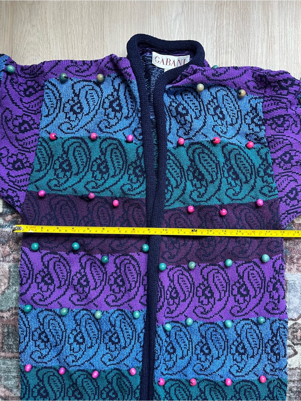 Women’s Vintage Multicolor Open-Front Floral Pearl-Accent Knit Cardigan 😍 M - Picture 5 of 6